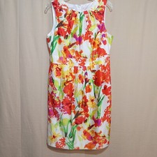 Evan Picone Women's Midi Dress Size 12 Lined Back Zip Sleeveless Floral Altered