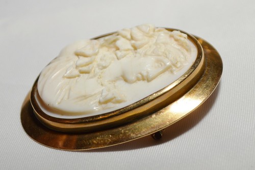 Antique Victorian Italian Shell Cameo 10K Gold Brooch Pendant Free Shipping - Picture 3 of 8