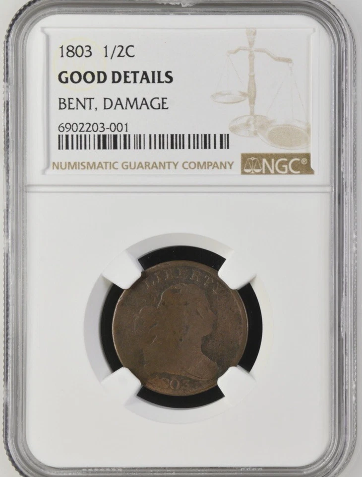 1803 Draped Bust Half Cent 1/2C Ngc F12, - Image 2 of 4