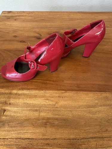 Red Mary Jane Heels Chunky Faux Patent Leather Rampage Rockabilly Punk Y2k 8.5 - Picture 4 of 7