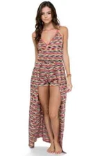 $125 LULI FAMA "Wandress" multicolor romper with long overlay sz L