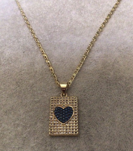 GEMELLI Ciondolo Rettangolare Cuore Cristallo 18" Blu Scuro/Chiaro Oro 925 Lavaggio Nuovo con etichette - Foto 3 di 4