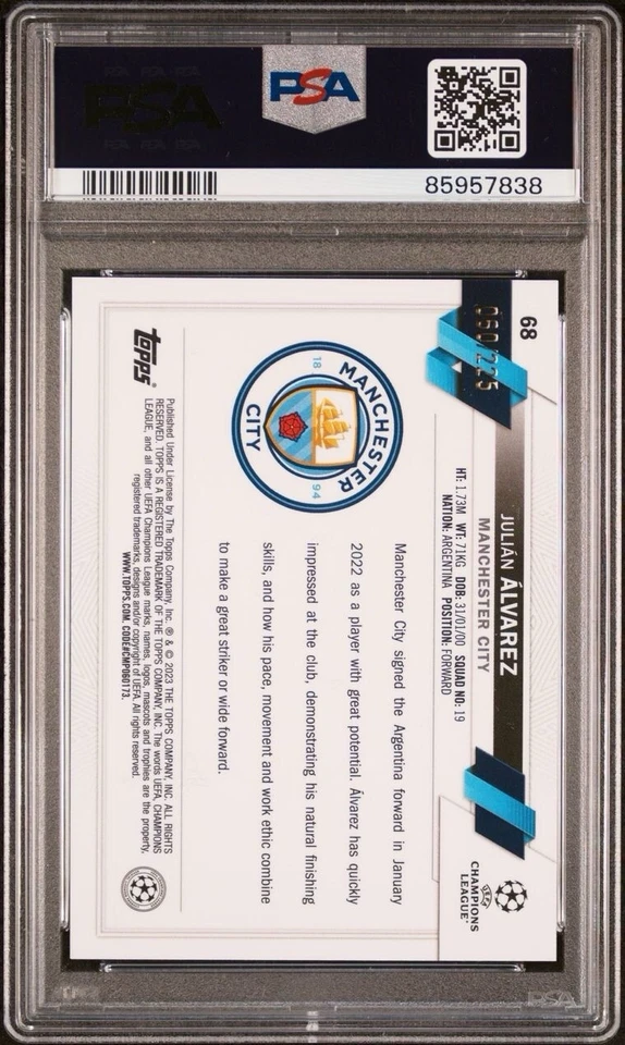 2022-23 Topps Chrome UCC Julian Alvarez Night Vision Ray Wave Refractor PSA 10 - Image 2 of 2