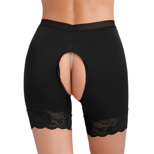 Women's Lady Open Crotch Shorts Latex Leather Boyshort Pants Clubwear Disco Rave - Picture 6 of 56
