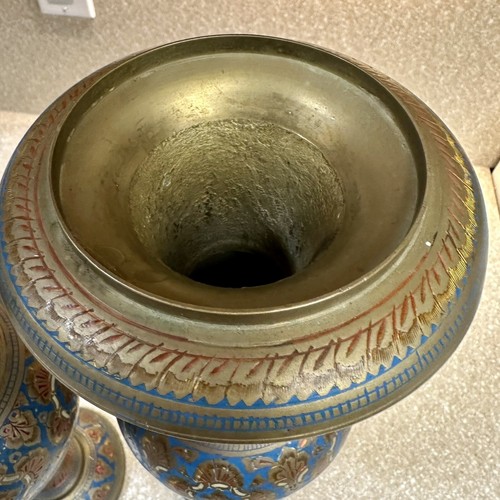 Schönes Paar Vintage inspirierte Messing, emaillierte persische Vasen 17" Höhe - Bild 7 von 13