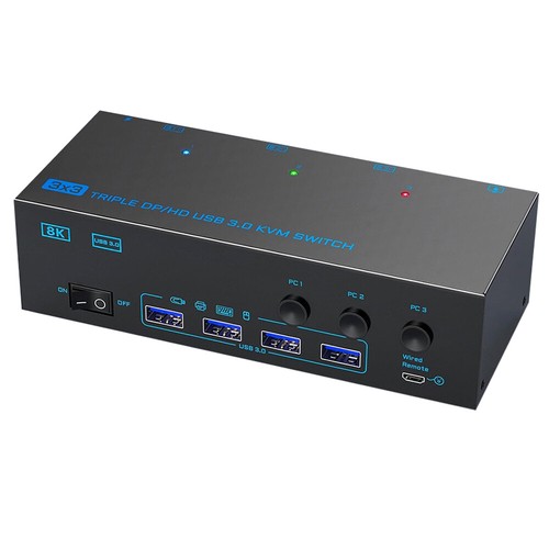Triple DisplayPort HDMI KVM Switch 8K@60Hz 4 USB 3.0 Port 3 Monitors 3 Computers - Afbeelding 10 van 20