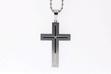 Gebürstete Edelstahl 0,05ct Natürlicher Diamant Großer Kreuz Anhänger Halskette