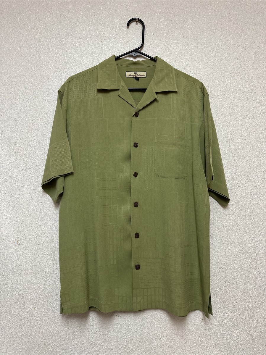 90s  Bahama s/s silk100% shirt 無地 Tommy Bahama 100% Silk Beige Stitch Shirt Short Sleeve