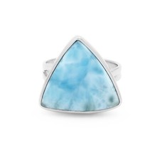 Natural Trillion Larimar Ring 925 Sterling Silver Dominican Gemstone Jewelry NEW