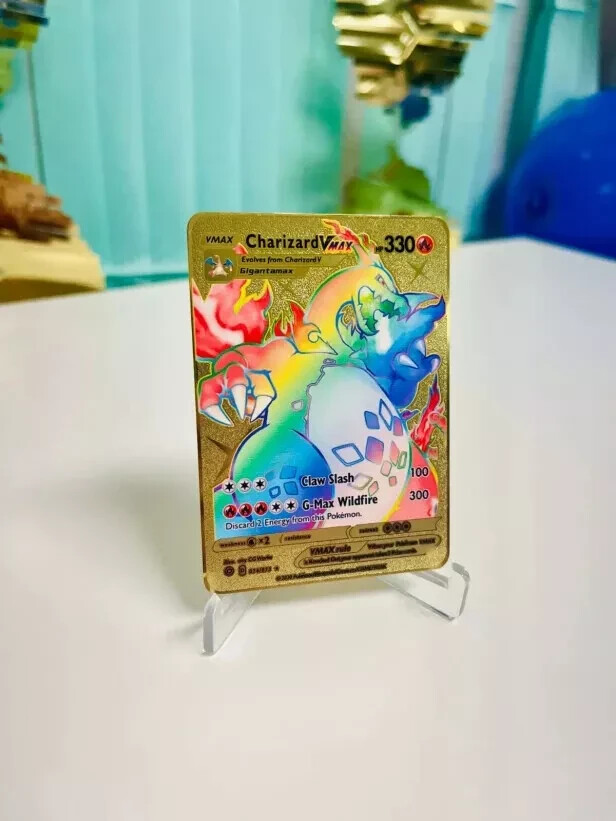 Orland Champions Path Rainbow Charizard VMAX Custom Gold Metal Pokemon Card Champions Path 074073