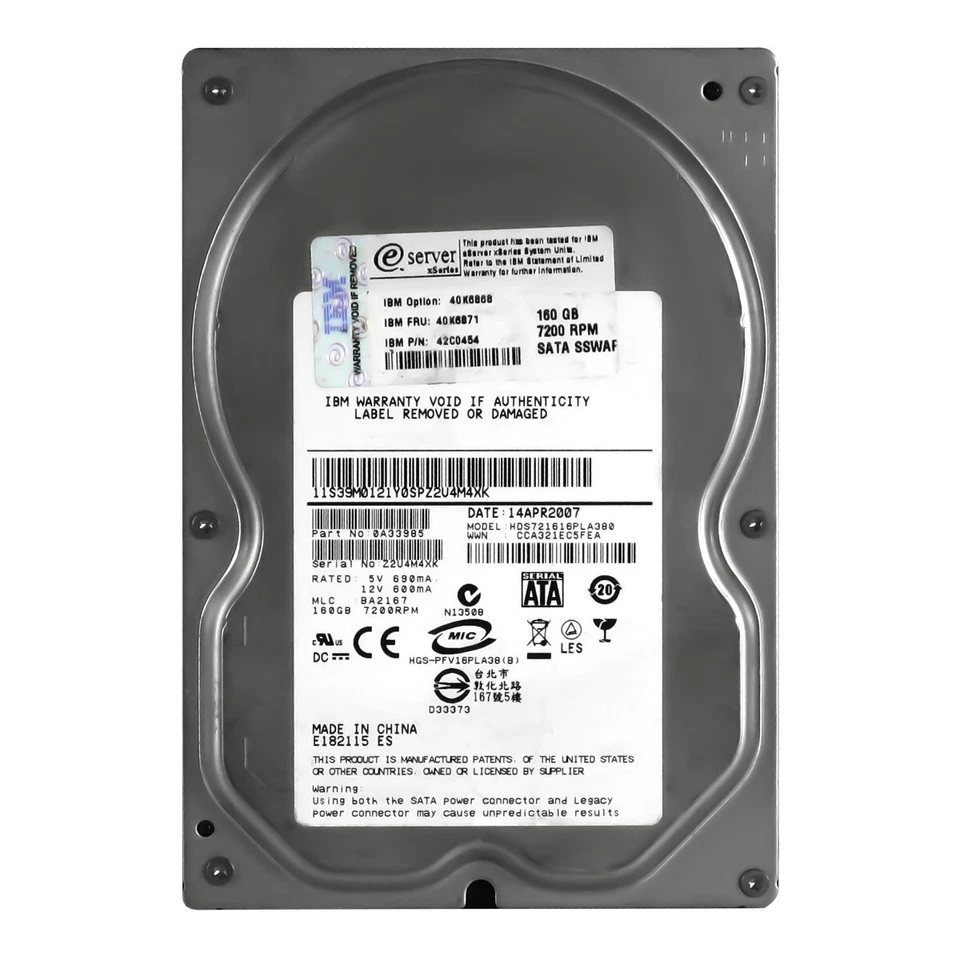 Hard Drive IBM 40K6871 42C0454 HDS721616PLA380 160GB 7.2K 8MB SATA II 3.5'' - Image 3 of 3