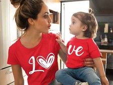 NEW Mama Baby LOVE Mother Daughter Matching Valentines T-shirts Kids Adults