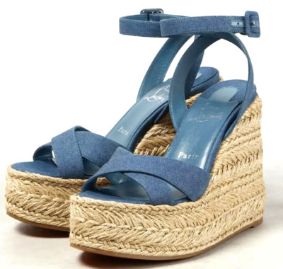 Christian Louboutin MARIZA ZEPPA Platform Wedge Espadrille NIB Blue Sz 9B