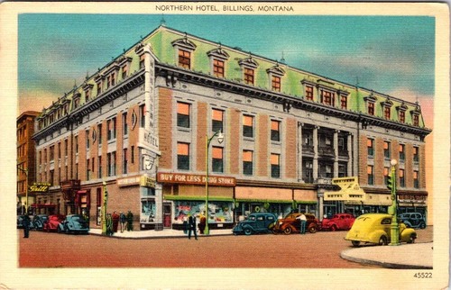 2~Postales de lino FACTURACIÓN, MT Montana HOTEL NORTE Y VESTÍBULO esquina farmacia - Imagen 2 de 5