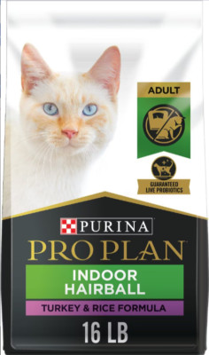 Purina Pro Plan Adult Indoor Hairball Management Turkey & Rice Dry Cat Food,16lb