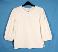 S'EDGE Lightweight SLUB KNIT Snap 3/4 BALLON SLEEVE Ivory PULLOVER Blouse/Top S
