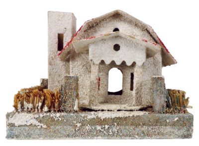 Christmas Putz House White Red Roof Portico Glitter Coconut Japan Unusual Big 14