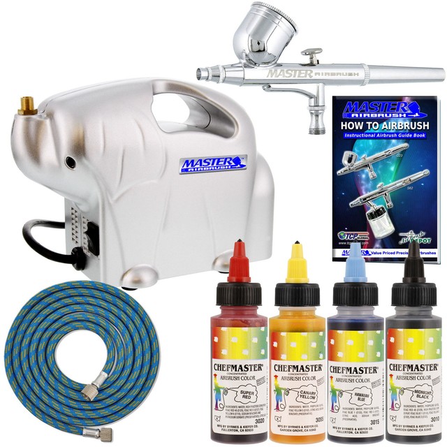 Cake Decorating Airbrush Kit Air Compressor AmeriColor 4 Color Food ... Cake Decorating Airbrush Kit Air Compressor AmeriColor 4 Color Food ...