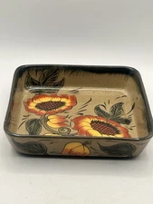 Tonala Ceramic Casserole Desert Dish Hand Painted Sunflowers Mexico
