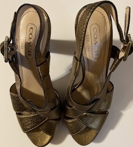Coach Q176 Open Toes Sling Back Made In Italy Metallic Gold Women’s Shoes 6.5 B 