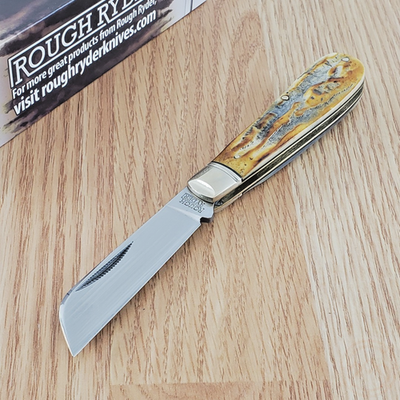 #ad Rough Ryder Half Hawk Cinnamon Folding Knife Carbon Steel Blade Stag Bone Handle $24.99