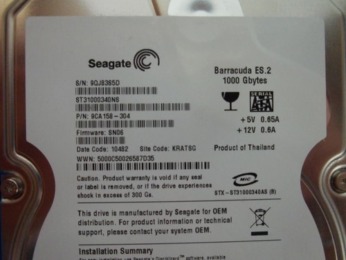 *Lot Of 4* Seagate Barracuda ES.2 ST31000340NS 1000GB 3.5'' HDD W/caddy (V1504) - Afbeelding 4 van 4
