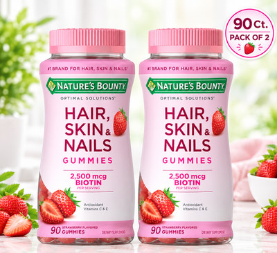 Nature's Bounty Hair Skin and Nail Vitamins With Biotin Strawberry Gummies 90x2