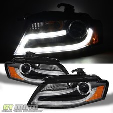 Black 2009-2012 Audi A4 B8 Drl Led Light Bar Projector Headlights Leftright Set