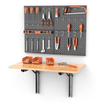 Heavy Duty Folding Workbench with Pegboard   Wall-Mounted Work Table for Gara...