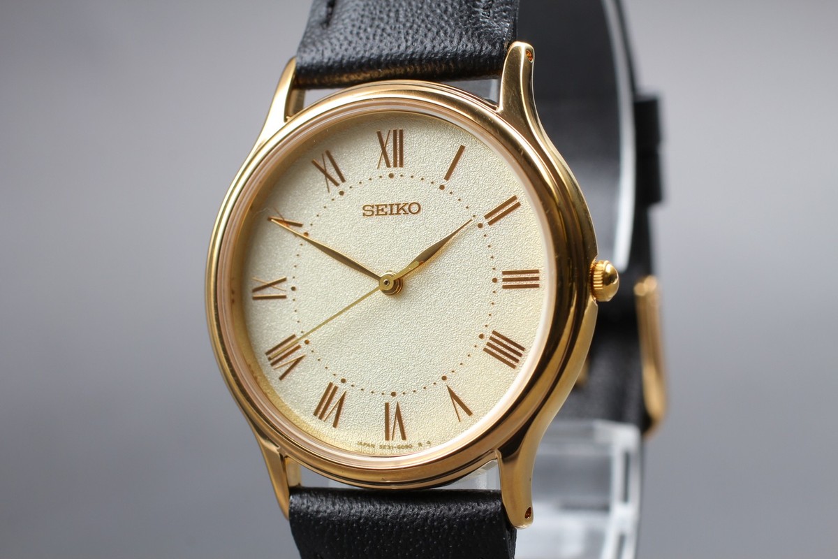 人文 100horse 2005 Near MINT Seiko Spirit 5E31-6040 Gold Roman HAQ Qz Mens Watch
