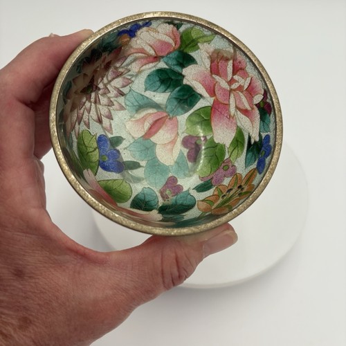 Antike japanische Nagoya Plique-A-Jour geblümt Cloisonne Schüssel 3-3/4" - Bild 16 von 16