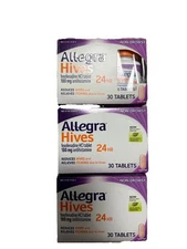 (3) ALLEGRA HIVES NON DROWSY 180 MG ANTIHISTAMINE 24HR RELIEF 30 TABS EXP 11/25+