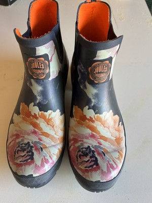 Joules Wellibob Rain Boots Womens US 9 UK 7 Navy Floral Watercolor Ankle Welly