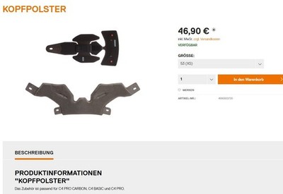 Schuberth  C4 Pro Carbon Kopfpolster head pads Gr.XS 53 ( passend bis L-59 )