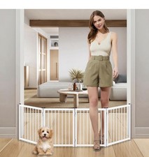 Freestanding Small Dog Gate, 16" Tall Small Pet Gate White Metal