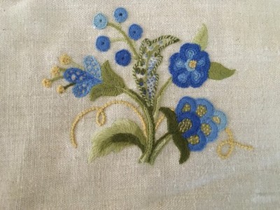 Small VTG Wool Embroidery on Linen Panel 1960's Mod Flowers