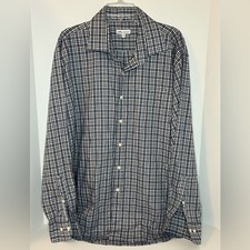 Peter Millar mens blue white brown plaid long sleeve button down shirt size XXL