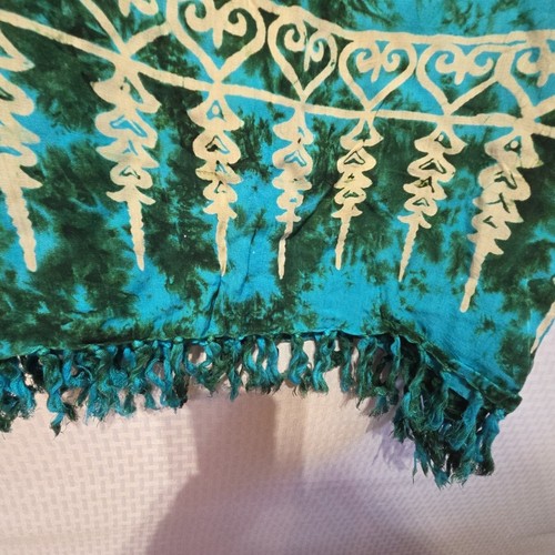 Sarong Sama 100 % rayón - azul verde tie dye estampado solar envoltura de flecos - Imagen 6 de 8