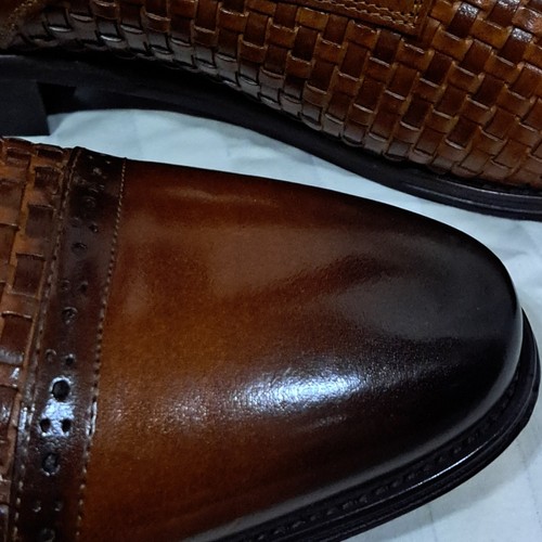 Maison Forte Cognac Leather Basket Weave Sides Dress Shoes Shoe Trees Box 13M - Picture 6 of 23