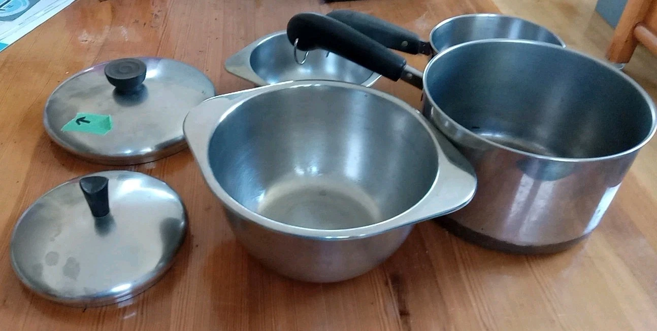 Lot 6 Revere Ware Copper Clad Bottom 3 Qt 1 Qt Sauce Pan Pot Lids Double Boilers