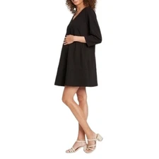 The Nines By Hatch Maternity Dress Black V-Neck Ponte Knit Mini Size Small