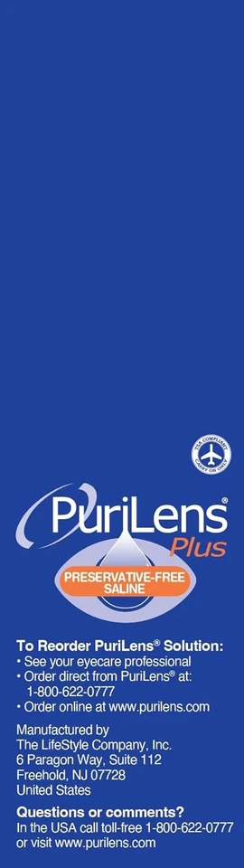 Lentes de contacto salinas Purilens Plus sin conservantes 120 ml (4 fl. oz.) Pack 12 Foto 3 de 4