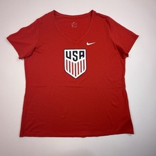 USA Soccer Shirt Womens XL Nike Dri-Fit World Cup USWNT USMNT Red V Neck Tshirt