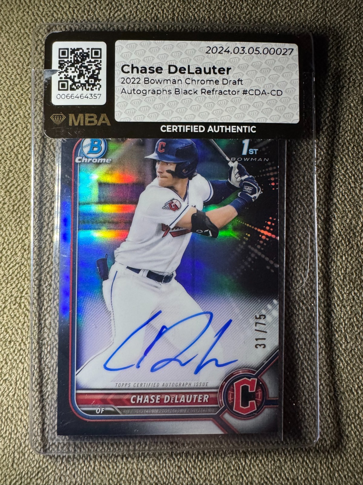 2022 Bowman Chrome Draft Chase DeLauter Black /75 Auto #CDA-CD