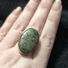 Silver Plated Grey Marcasite Gemstone Oval Statement Ring - Size 8.5