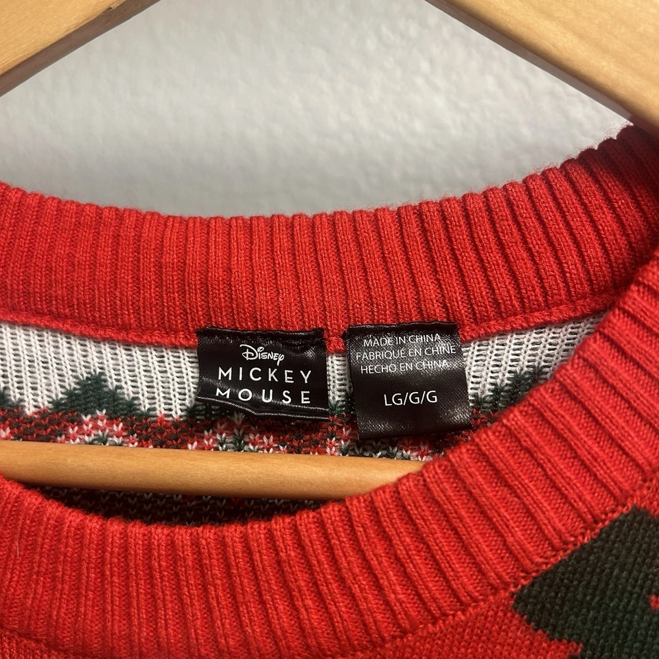 Рождественский свитер Disney Mickey Mouse мужской размер большой красный зеленый праздничный принт  - Изображение 4 из 4