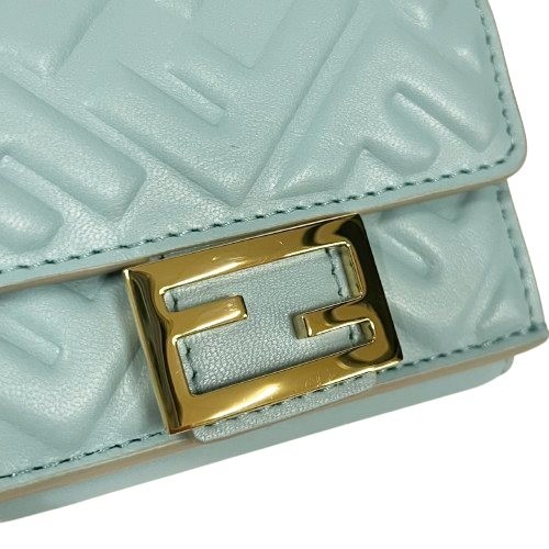 Fendi Baguette Micro Trifold Wallet Light Blue Leather Used