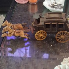 Vintage Cowboy Western Stagecoach Wagon Toy with 2 Horses, Age 8-11 Years