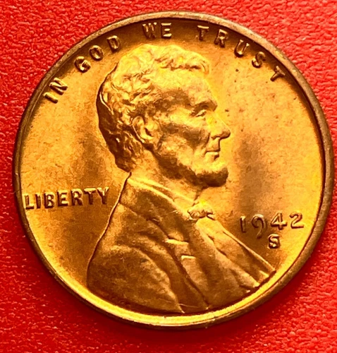 1942-S Lincoln Wheat Cent Penny GEM RED BU From an Original Bank Roll