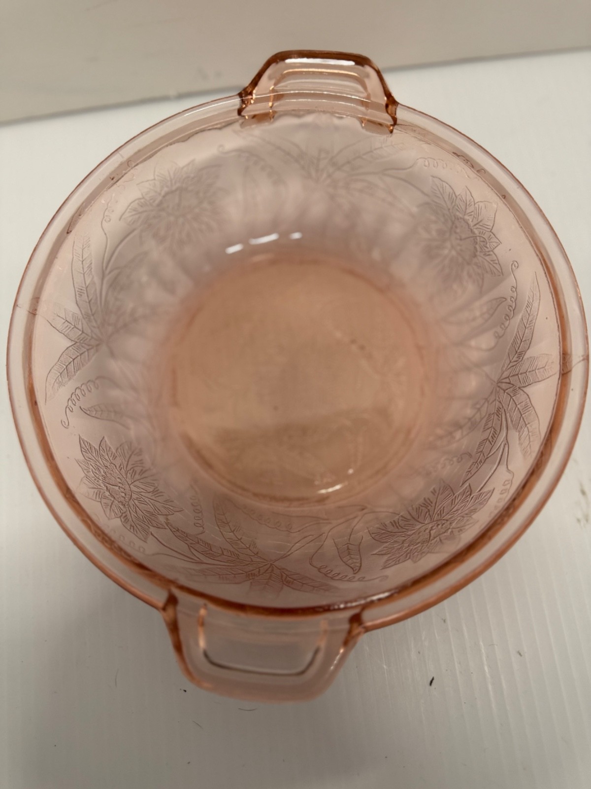 vintage jeannette glass floral pointsettia pink depression glass serving bowl